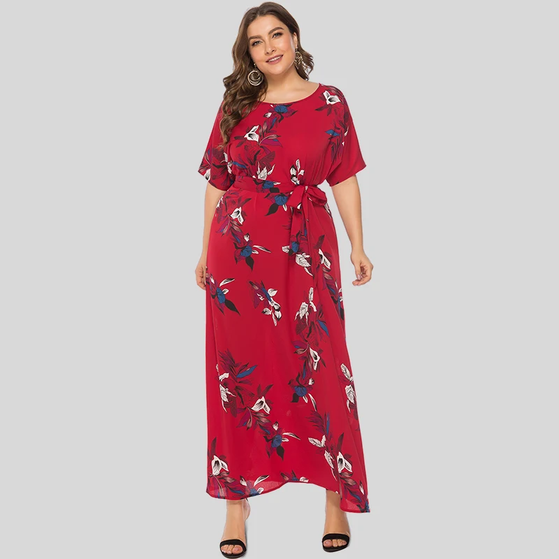 EaseHut, 5XL размера плюс, шифоновое платье, женское, богемное, цветное, цветочный принт, половина рукава, талия, завязывается, Maix, свободное, элегантное, летнее платье