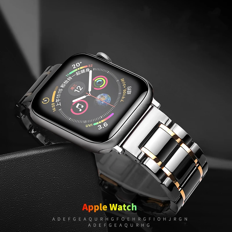 Ceramic Strap for Apple Watch Band 44mm 40mmm 42mm 38mm Luxury Stainless steel watchband metal bracelet iWatch serie 3 4 5 se 6