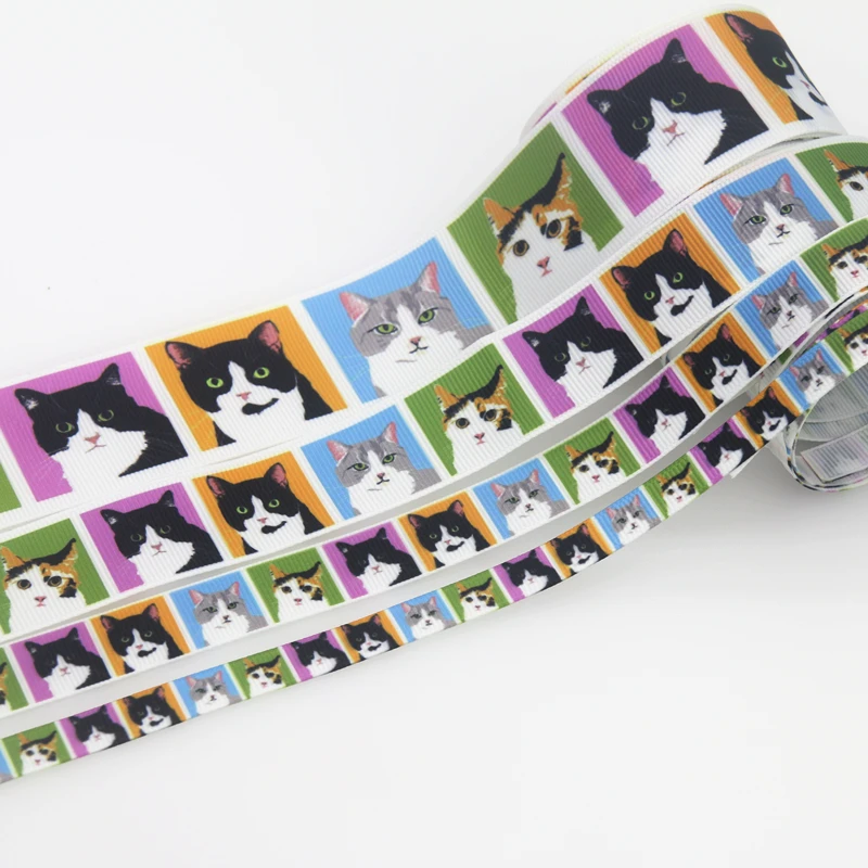 

DHK 4 Sizes Options 50yards Cat Printed Grosgrain Ribbon Accessory Material Headwear Decoration DIY Wholesale S1334