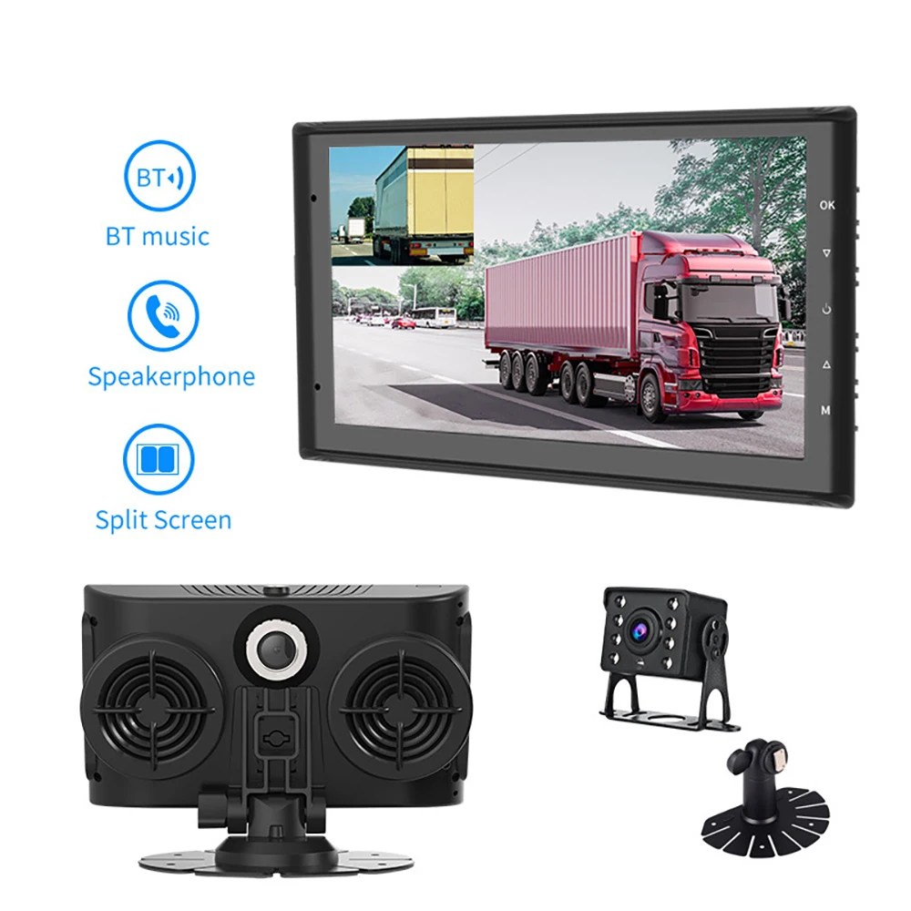 FHD 1080P 7 дюймов грузовик DVR монитор вождения видео Регистраторы Двойной объектив
