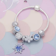 DIY браслет женский классический синий цветок кулон браслет модный браслет-Талисман из бусинок
