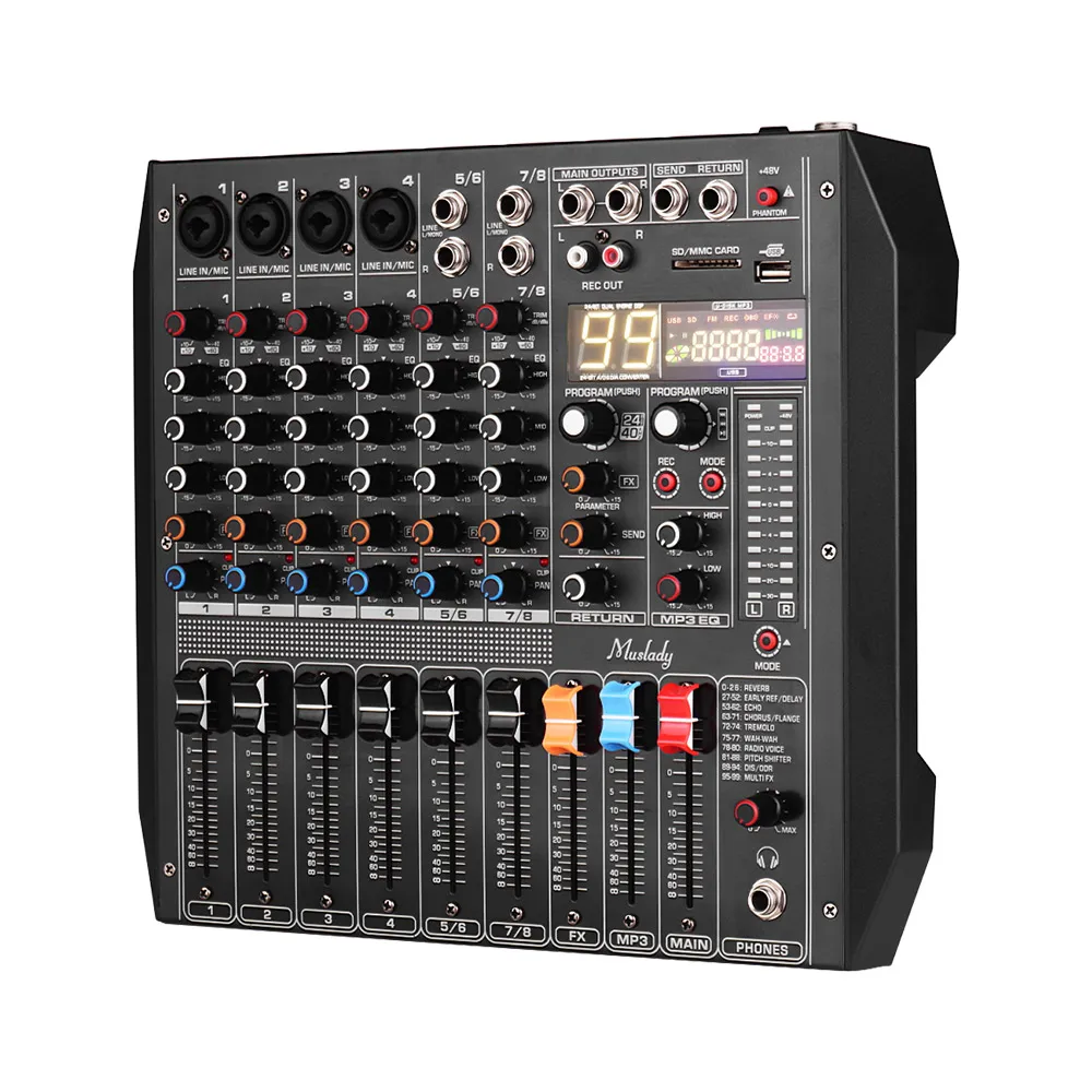Muslady ER-800 микшерный пульт 8-канальный смеситель встроенный 99 dsp-эффекты 48В поддержка подключения BT