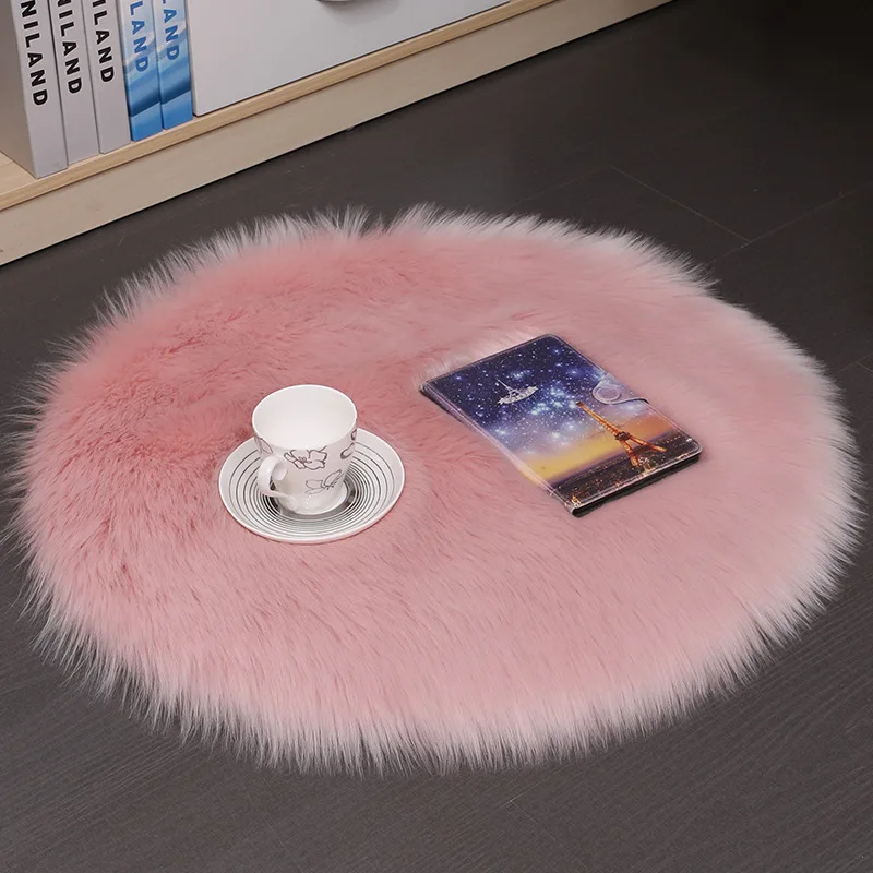 Fashion Simple Soft Comfortable Plush Carpet Floor Mat Imitation Wool Round Bedroom Carpet  Cushion  Floor Cushion 