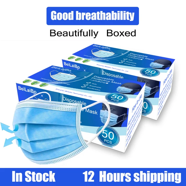 US $9.18  50 Pcs Disposable Mask Virus Nonwove 3 Layer Ply Filter Mouth Face Mask Dust Meltblown Mouth Masks 