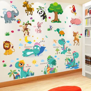 

[SHIJUEHEZI] Cartoon Dinosaur Wall Stickers DIY Animals Trees Mural Decals for Kids Rooms Baby Bedroom Nursery Home Decoration