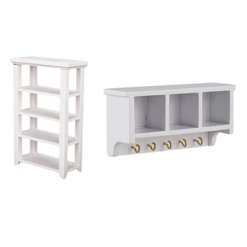 

1/12 Miniature Dollhouse Kitchen Wood Wall Bracket White & 1:12 Dollhouse Miniature Furniture Wooden Study