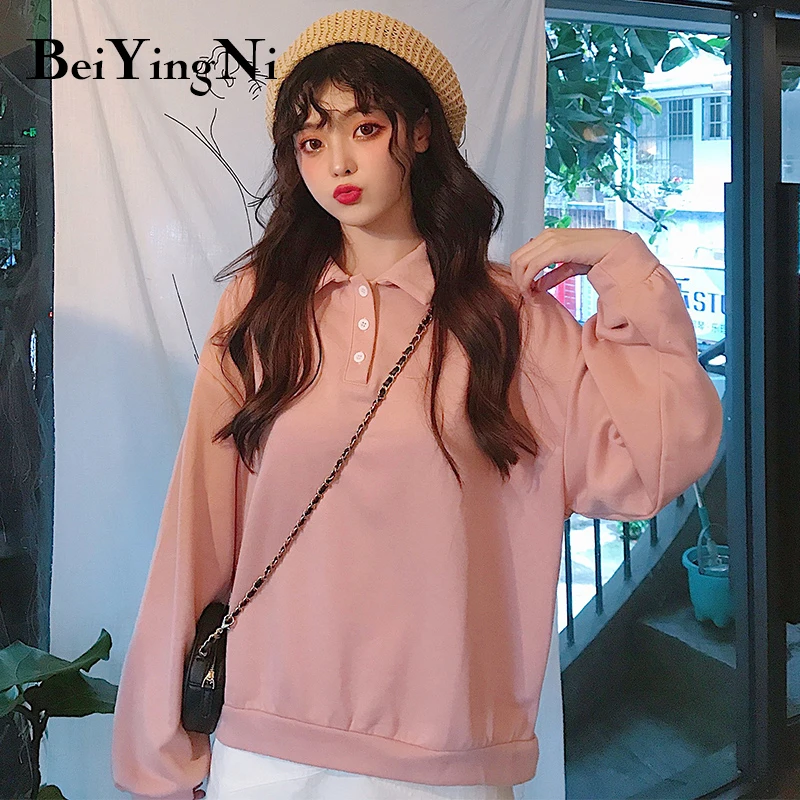 Beiyingni Autumn Hoodie Women Loose Plus Size Solid Harajuku Sweatshirt Woman Casual BF Hoody Vintage Thin Pullover Female