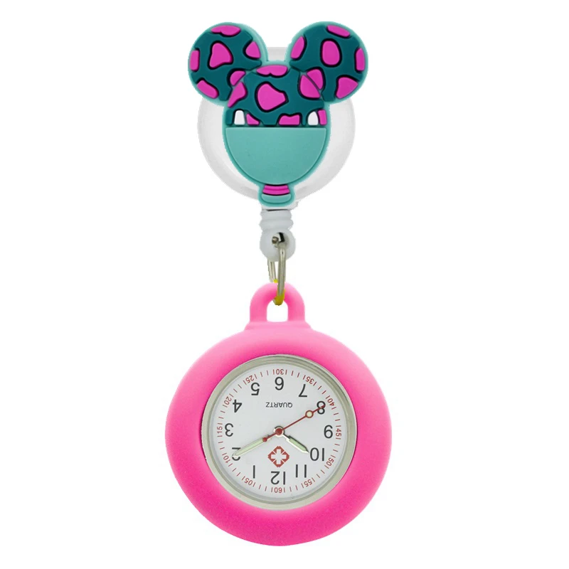 Pocket Watch Cartoon Models Nurse Doctor Retractable Badge Reel Pocket Watches With Colourful Silicone Case For Medical Workers