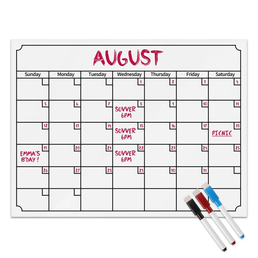 Многоразовые наклейки на холодильник, магнитный календарь с 3 цветными маркерами, ежемесячный планировщик, магнитная доска для сообщений, магнитный календарь для рисования