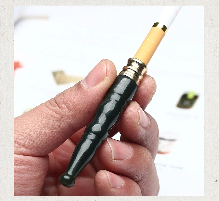 7cm Natural hetian jade Pipe Bit Straight Finger Clip filter Cigarettes Holder Women Men Smoking Accessories Gift for Smoker