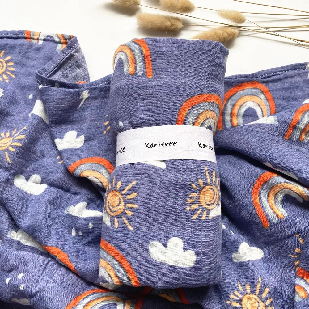rainbow 47*47in baby swaddle baby muslin blanket quality better than