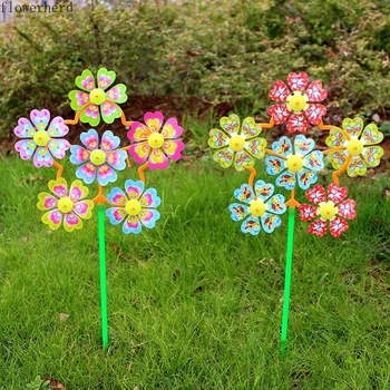 

2pcs Kids Gift Rotating Trumpet Six-wheeled Children's Toy Cartoon Outdoor Decorative Plastic Colorful Windmill Garden Decor