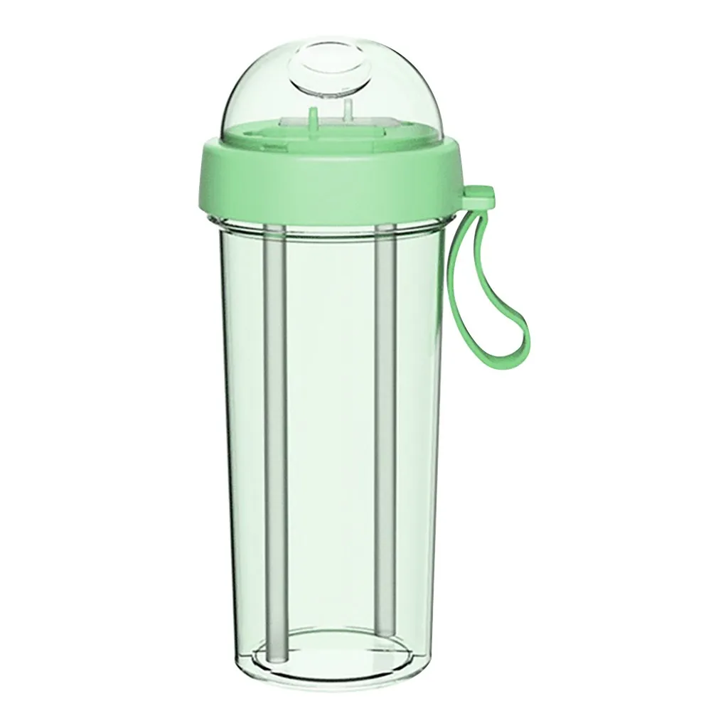 Green 420ml 420 мл/600 мл пластиковая чашка для сока, бутылка для воды, креативная двойная чашка для питьевой соломы, двойная индивидуальная чашка для воды - Цвет: Green 420ml