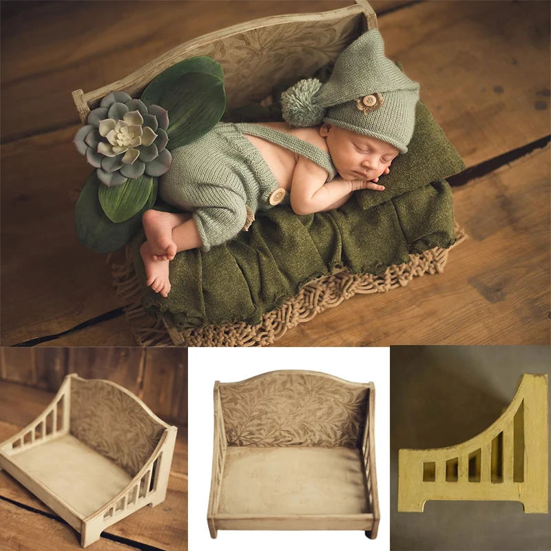 Newborn Photography Wood Bed Baby Photo Shooting Props Infant Photo Studio Do Old Wood Crib Props For Photo Shoot Posing Sofa