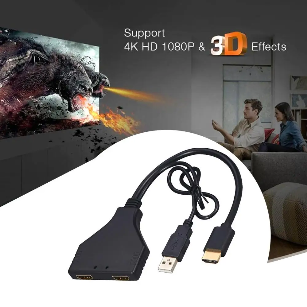 4K HDMI 2,0 кабель Шнур 1080P видео сплиттер адаптер конвертер 1 в 2 Выход HDMI штекер 2 HDMI UHD удлинительные кабели#1029