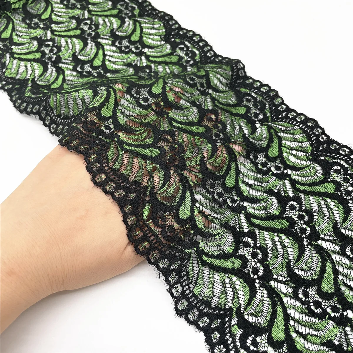 3y/lot Width 7 inch (18cm) 2-Tone Green Black Elastic Lace Trim For Skirt Hem Clothes Sewing Material DIY Apparel Dress Fabric 3