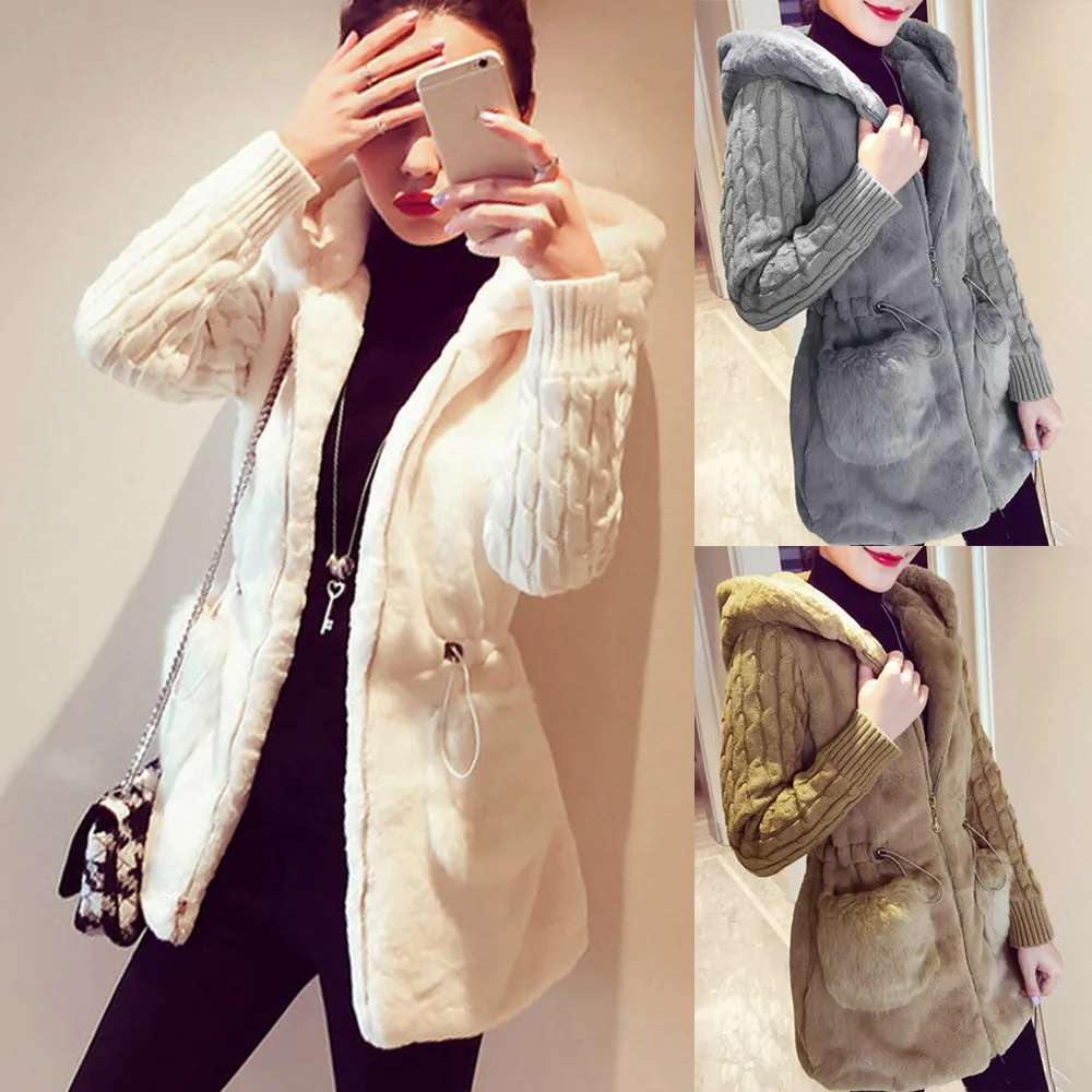 

Women's Winter Hoodies Sweatshirt Fluffy Knitted Plush Hooded Sweatshirt Extended Edition Solid Color Hoodie с капюшоном#15