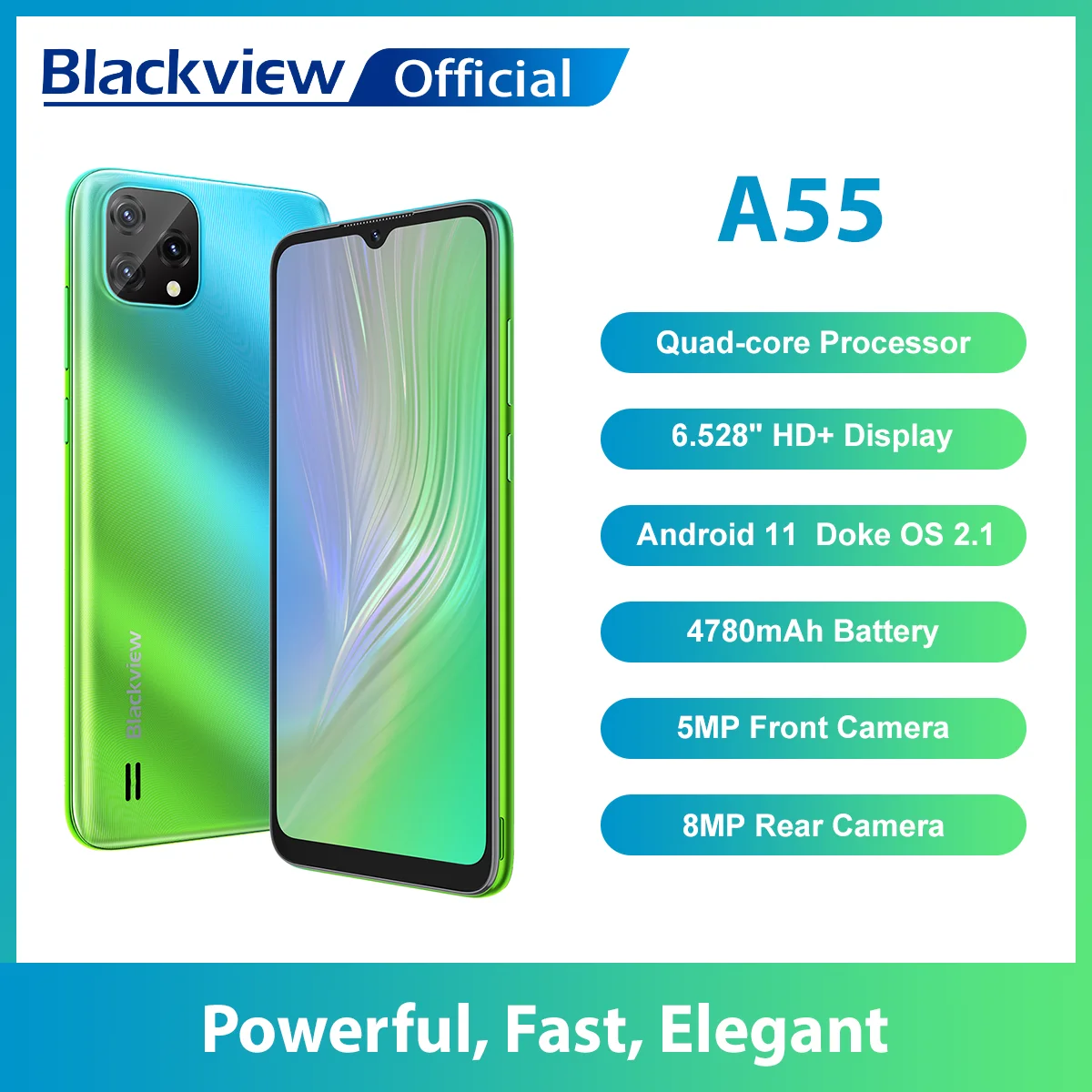 Blackview A55 смартфон с 6 528-дюймовым дисплеем четырёхъядерным процессором MT6761V ОЗУ 3 ГБ