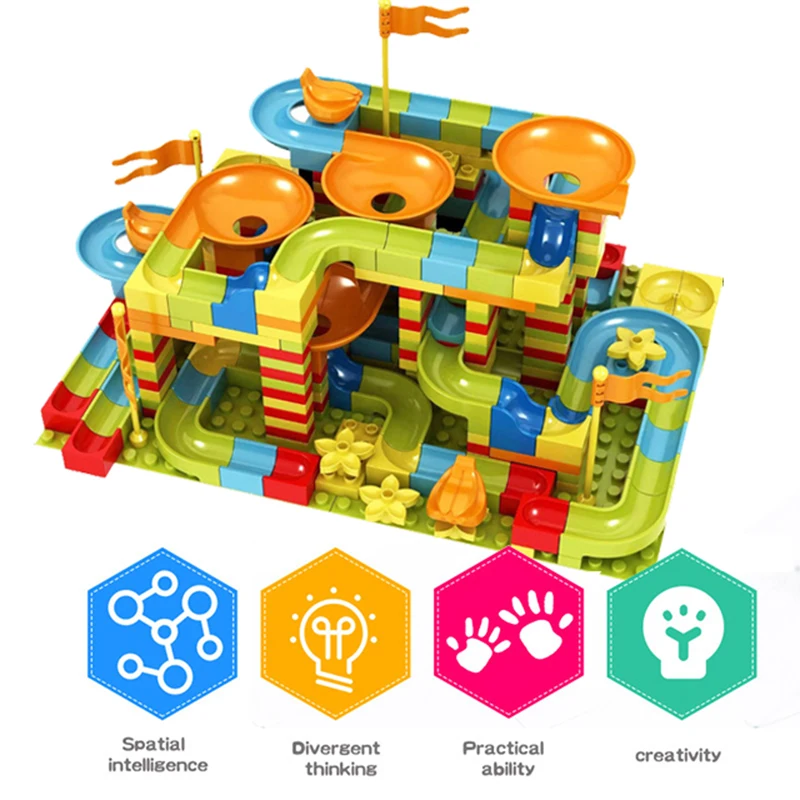 

101-404 PCS Marble Race Run Maze Balls Track Building Blocks DIY Funnel Slide Assemble Bricks Compatible Big Size Bricks Toys
