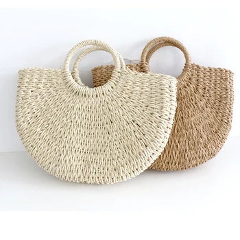 

2020 women's bag new portable straw bag half moon simple fashion woven women's bag catwalk models rope rope bucket bag