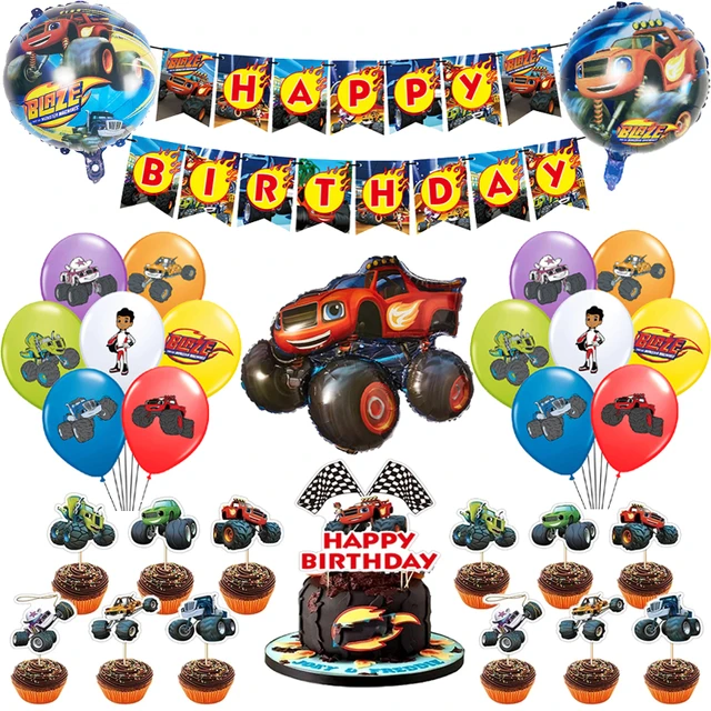 Novo blaze monster balões carro dos desenhos animados menino feliz  aniversário festa decoração suprimentos máquinas de corrida racecar suv  brinquedo chuveiro do bebê - AliExpress