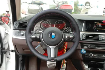 

OLPAY Black Genuine Leather Steering Wheel Cover for BMW F87 M2 F80 M3 F82 M4 M5 F12 F13 M6 F85 X5 M F86 X6 M F33 F30 M Sport