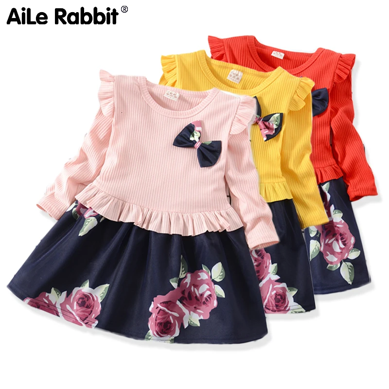 Г. Осеннее платье для маленьких девочек модное платье с длинными рукавами и цветочным рисунком в деревенском стиле, красное, желтое платье маленькой принцессы с бантом для девочек