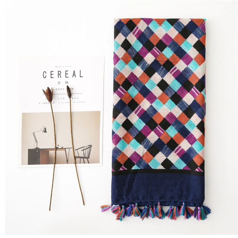 Fashion Women grid Scarf Long size 180x90cm Cotton scarves Winter Lady Scarves Soft Shawl Wrap Scarf Elegant for Christmas  (7)
