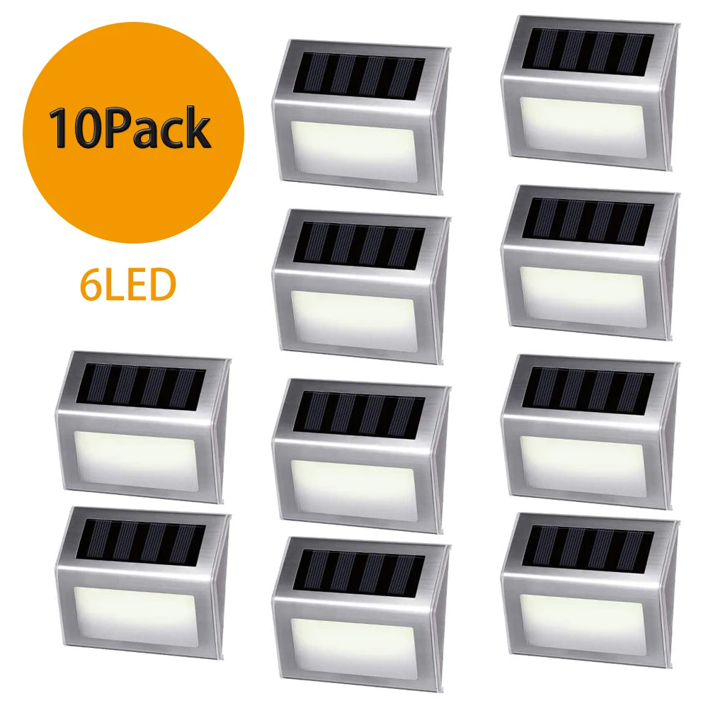 

10PACK Solar Stair Lights Outdoor Decorative Waterproof 6LED Stainless Steel Step Light for Garden Patio Pathway Homeway Fence