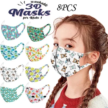 

8pcs Mascarillas Infantiles Cartoon Lovely Face Mask Boys Girls Christmas Mascarilla Facial Reutilizable Breathable Mascherine