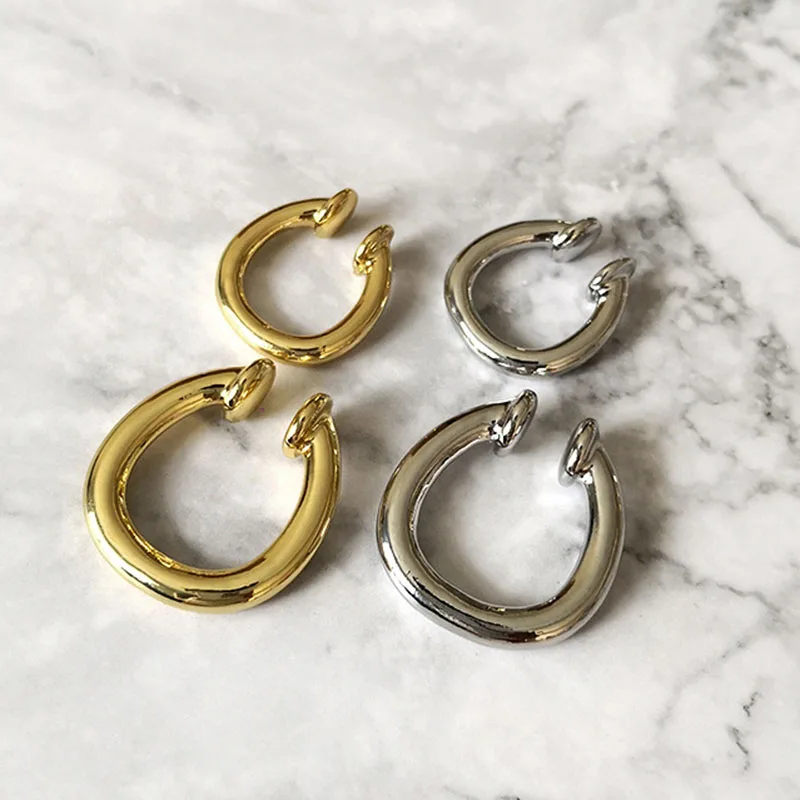 

Minimalist Silver Gold Single Metal Circle Clip on Earrings Women Man Punk Geometric Earcuff Earrings without Piercing Ear Cuff
