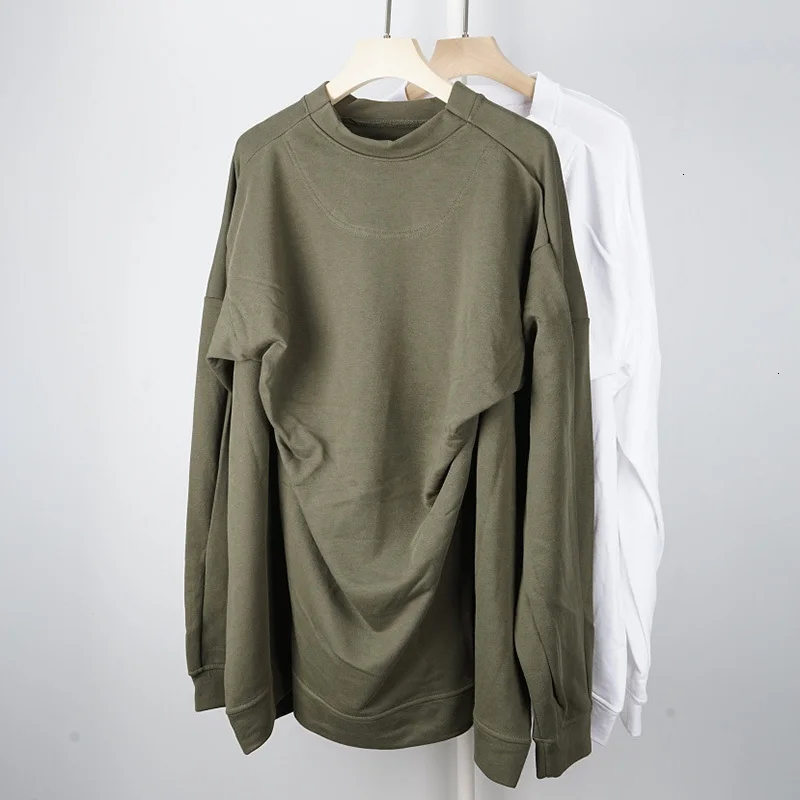 CHICEVER корейский Ruched Женская толстовка с круглым вырезом и длинным рукавом негабаритная Свободная Повседневная Женская толстовка осень Мода Новинка
