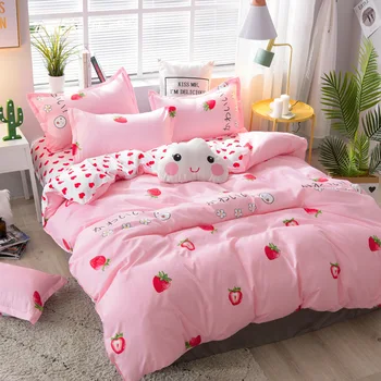 

Cartoon Strawberry Bed Linens Home Textile Bedding Sets Cute Duvet Cover Cotton Set Aloe Cover Zise Bed King Sheets Single Quilt