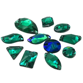 

TopStone Green Zircon Glass Crystal Sew On Stone Drop Round Rectangle Mix Shape Emerald Glass Rhinestones For Clothing bags