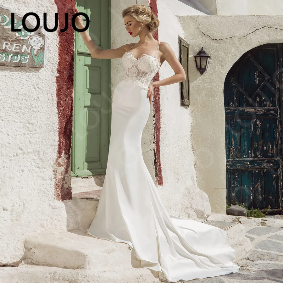 LUOJO Sexy Mermaid Wedding Dresses 2022 Spaghetti Strap Lace Top Turkey Appliques Boho Bridal Dress Beach Gown | Свадьбы и торжества