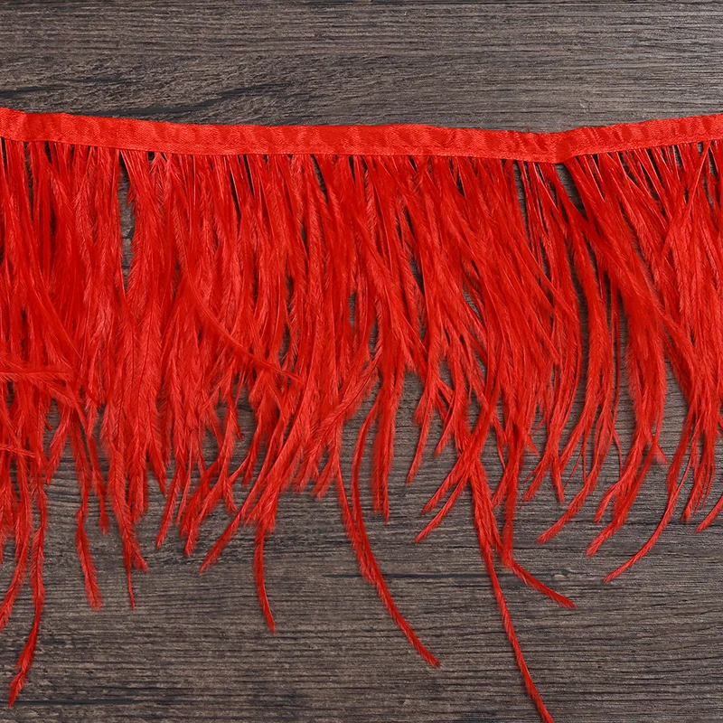 15-20 см 6 м страусиные перья Отделка Ткань Пояс для DIY перо Робин бахрома Карнавал Украшения - Цвет: red