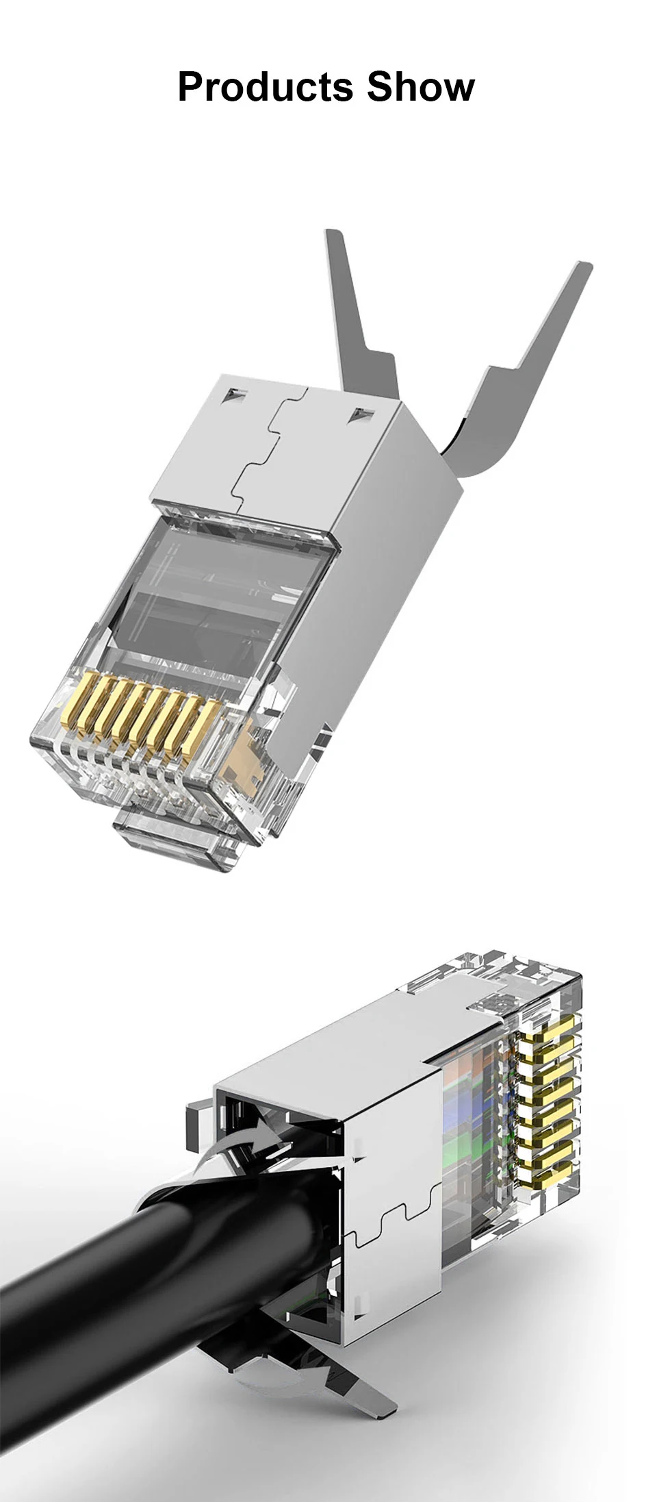 OMAY CAT6/7 CAT5 Pass Through RJ45 Modular Plug Network Connectors UTP 3/50μ Gold-Plated 8P8C Crimp End for Ethernet Cable