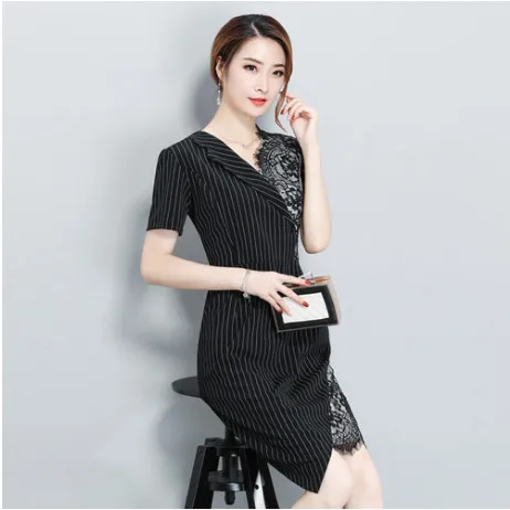 Ropa mujer, женское платье, новинка, летнее, винтажное, кружевное, из кусков, Полосатое платье, vestidos robe, офисная одежда, облегающее, вечерние, платье FW106