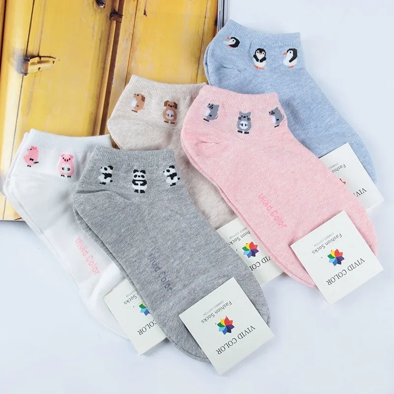 Женские короткие носки с рисунками животных, панды, пингвина, собаки, хлопковые Забавные милые носки Kawaii Art Happy, уличная мода, повседневные носки Skarpetki