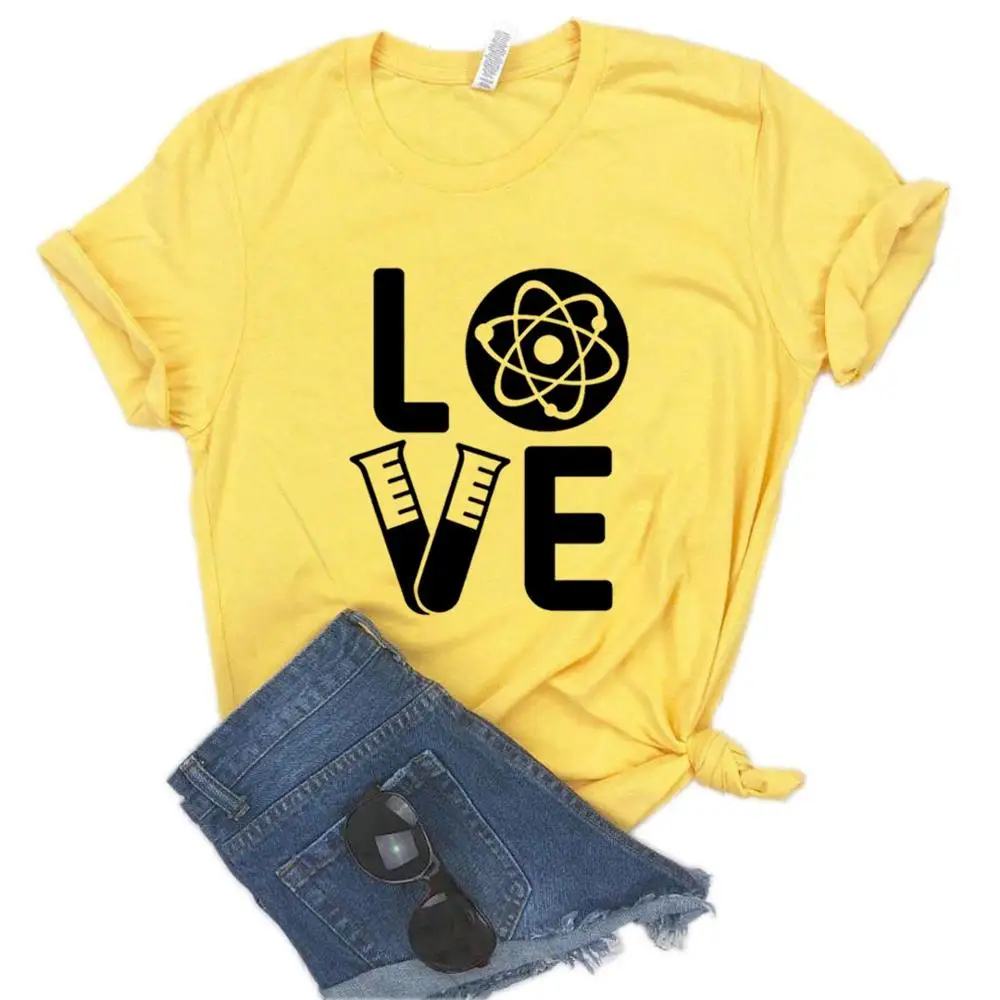 Science Love Print Женские футболки хлопок Повседневная Веселая футболка для леди Yong girl Топ Футболка
