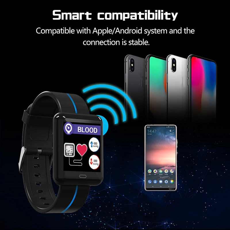 Color Touch Screen IP67 Waterproof Smart Watch Pedometer Heart Rate Blood Pressure Monitor Android IOS Fitness Smart Bracelet