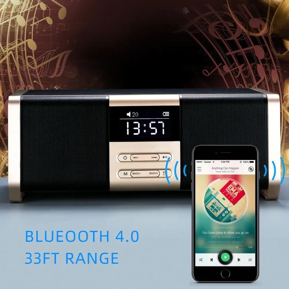 KAYINUO 3D стерео Блютуз-гарнитура супер бас деревянные Bluetooth колонки телефон зарядное устройство поддержка будильник TFcard AUX U диск