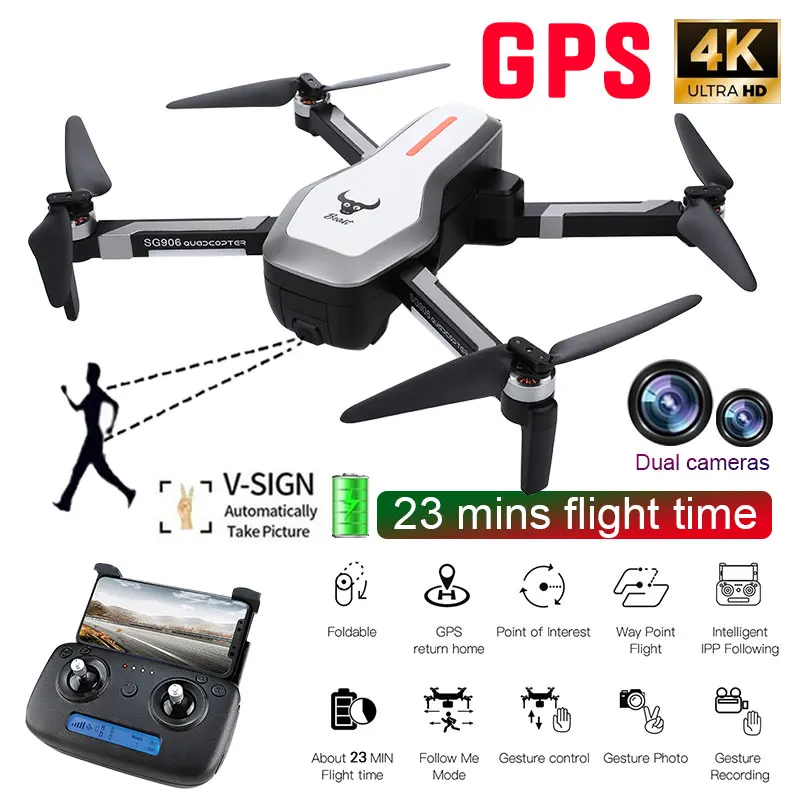 SG906 Профессиональные с GPS 5G WiFi FPV складной Дрон с камерой 4K Регулируемый Широкоугольный бесщеточный RC Квадрокоптер вертолет игрушки