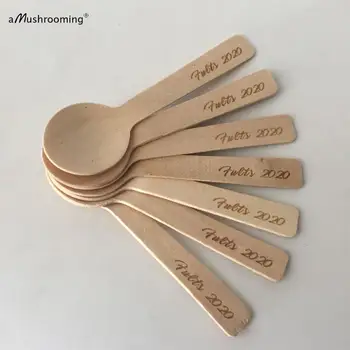 

Wholesale Wooden Spoons Customized Text mini round spoons Ice cream spoons for ice cream party dessert bar tableware