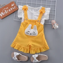 Bibicola 夏女の子 2 個セット幼児服女かわいいトップ + 花スーツ女の赤ちゃんの夏服セット(China)