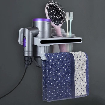 

Wall Hair Dryer Holder Bathroom Hair Dryer Storage Rack Free of Punch Hole Wall-Mounted Hair Dryer Rack for Bathroom