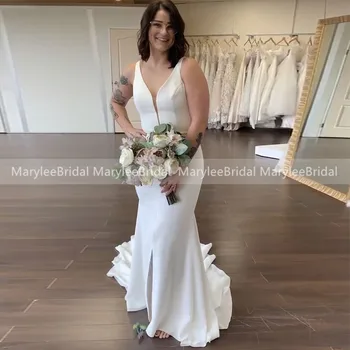 

vestido de casamento Simply Beach Wedding Dress Deep V Neck Sweep Train Boho Bridal Gowns Backless Wedding Gowns Made To Measure