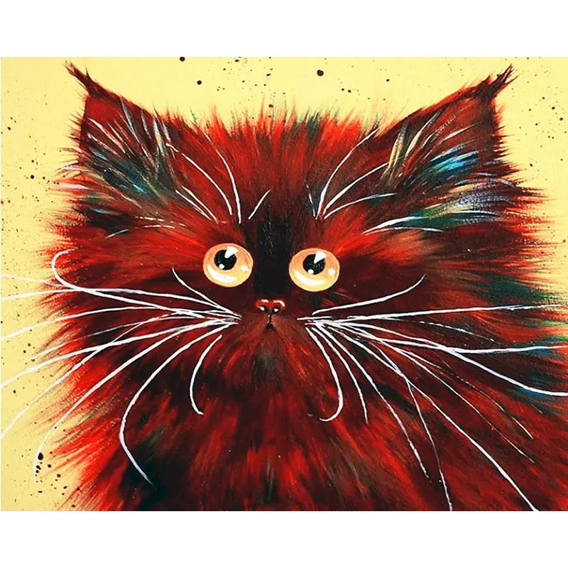 

Framed Painting By Numbers Red cat head DIY animals Hand Oil Painting Unique Gift For Children adults By Kits Home Decoration