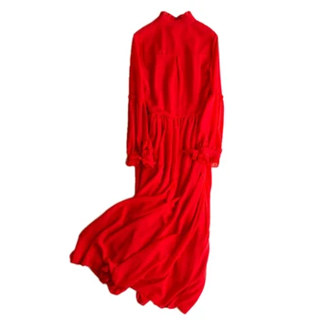 

Summer New 2020 Elegant Dress Women High Quality Home Casual dress Red Chiffon Long Sleeves Dresses Office Lady Wear