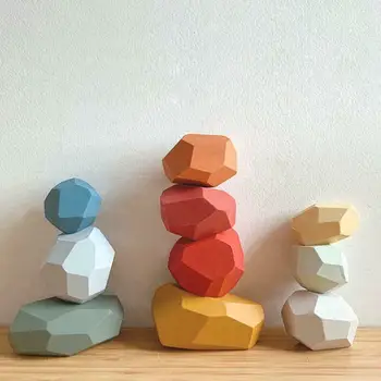 

5/10Pcs Children Wooden Colored Stone Stacking Game Building Block Education Toy Children Develop Logical Thinking Stone Toys